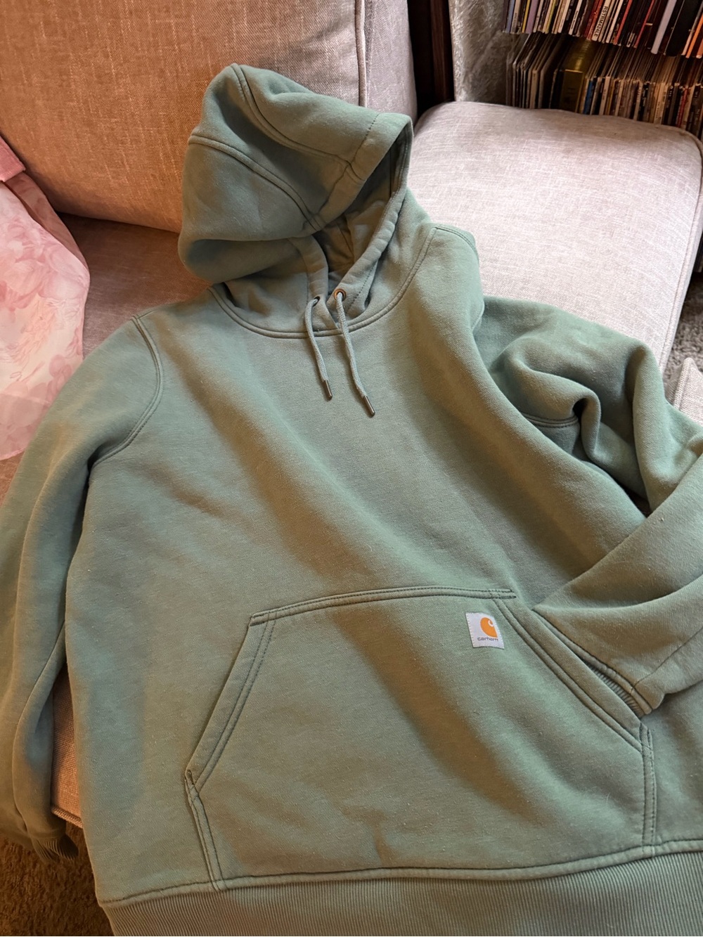 Carhartt Women's Sage Green Crewneck Hoodie with Logo Patch
